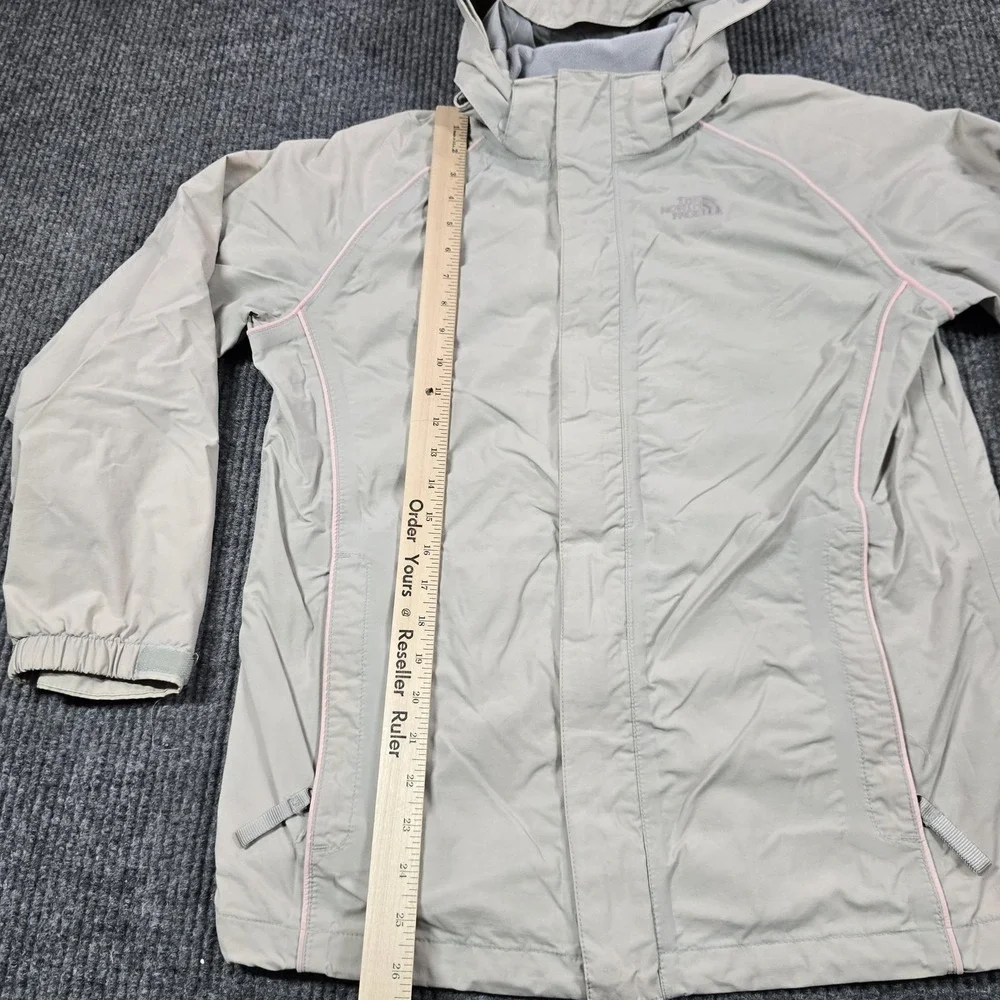 The‎ North Face HyVent Jacket Girls XL Beige Hooded Waterproof Lined Rain Coat